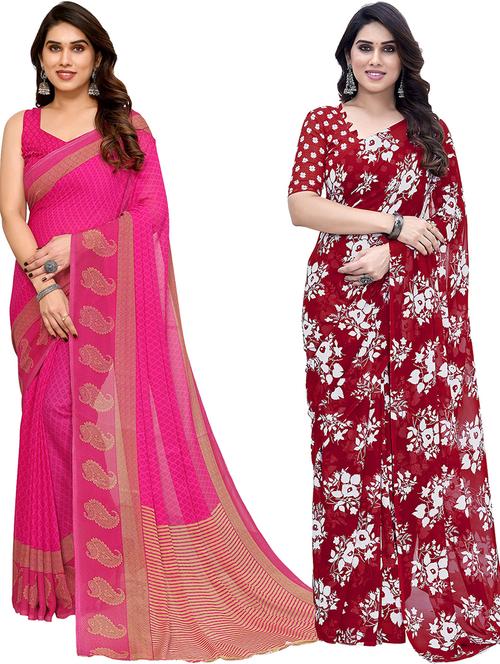pack of 2 printed casual wear sarees with blouse - 21402507 - Very Small Image - 1