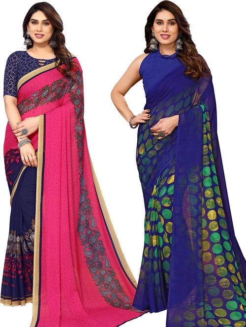 pack of 2 printed casual wear sarees with blouse - 21402509 - Very Small Image - 1
