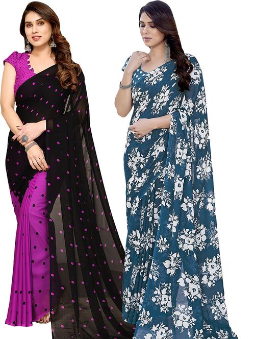 pack of 2 printed casual wear sarees with blouse - 21402511 - Very Small Image - 1
