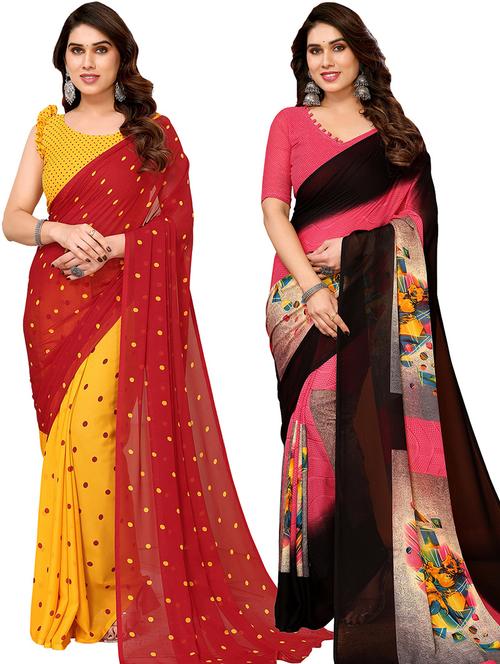 pack of 2 printed casual wear sarees with blouse - 21402513 - Very Small Image - 1