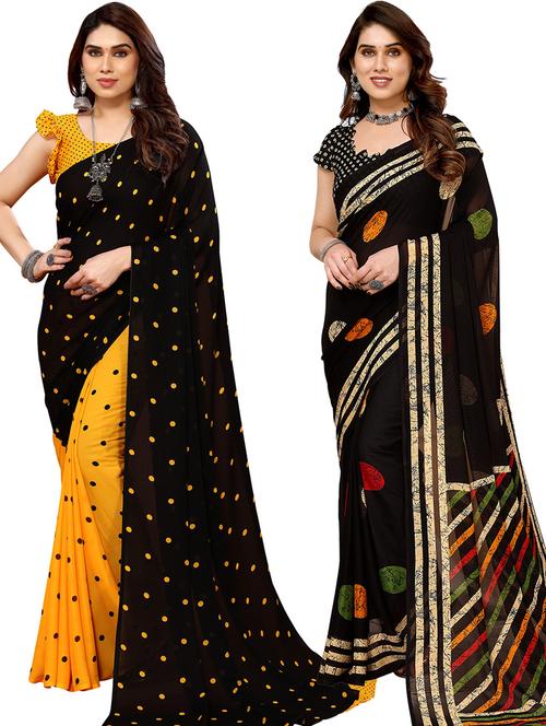 pack of 2 printed casual wear sarees with blouse - 21402514 - Very Small Image - 1