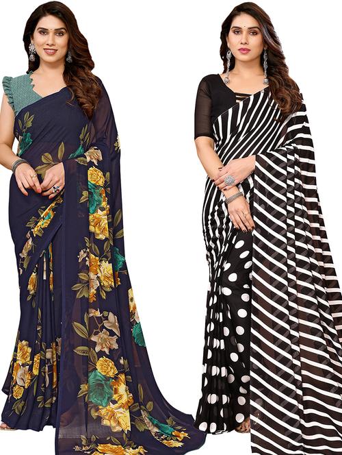 pack of 2 printed casual wear sarees with blouse - 21402515 - Very Small Image - 1