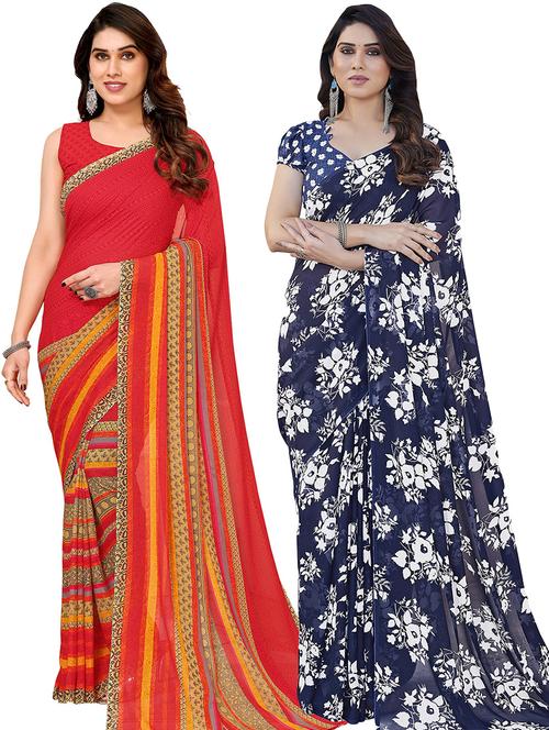 pack of 2 printed casual wear sarees with blouse - 21402517 - Very Small Image - 1