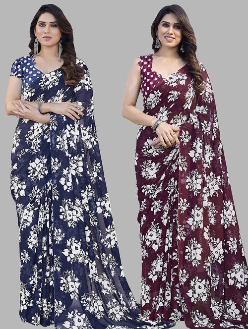 pack of 2 printed casual wear sarees with blouse - 21402519 - Very Small Image - 1