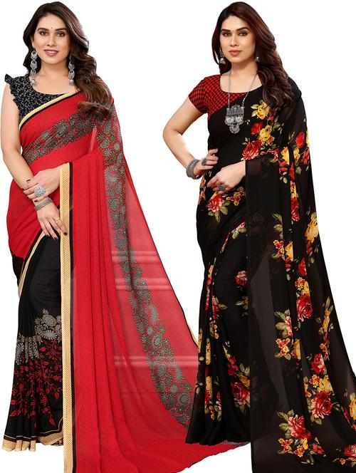 pack of 2 printed casual wear sarees with blouse - 21402520 - Very Small Image - 1