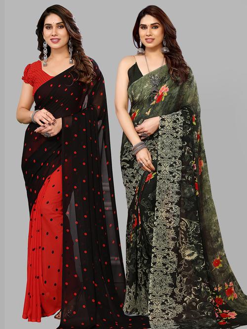 women pack of 2 printed saree with blouse - 21402529 - Very Small Image - 1