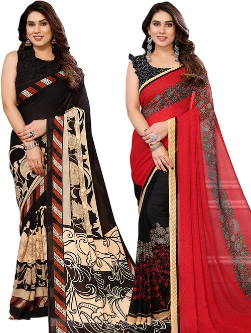 women pack of 2 printed saree with blouse - 21402534 - Very Small Image - 1