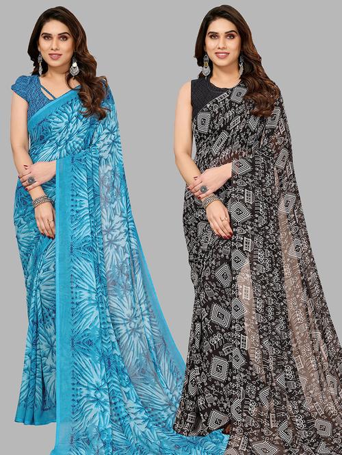 pack of 2 printed casual wear sarees with blouse - 21402535 - Very Small Image - 1