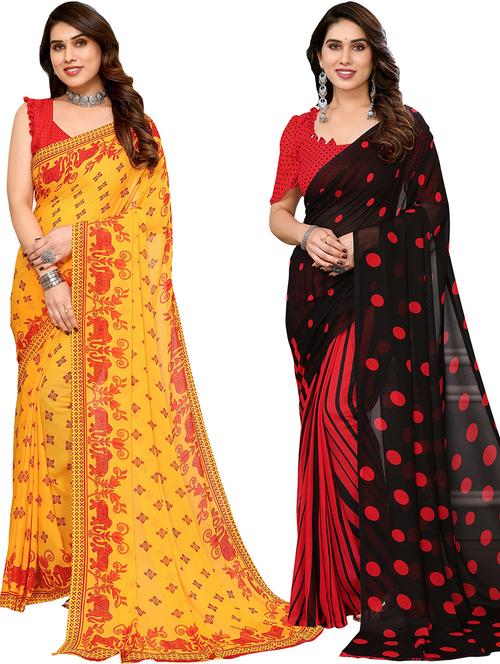 pack of 2 printed casual wear sarees with blouse - 21402537 - Very Small Image - 1