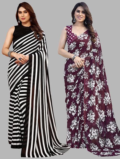 pack of 2 printed casual wear sarees with blouse - 21402540 - Very Small Image - 1