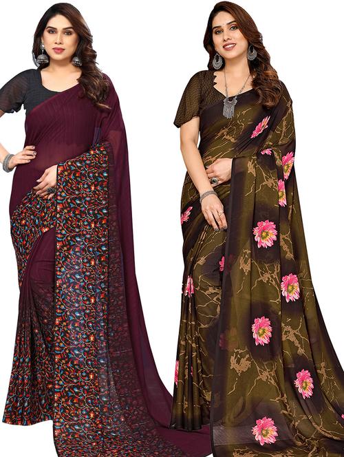 pack of 2 printed casual wear sarees with blouse - 21402541 - Very Small Image - 1