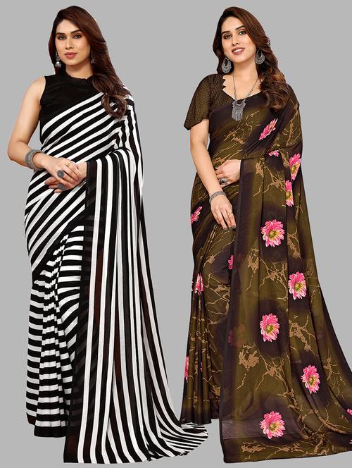 pack of 2 printed casual wear sarees with blouse - 21402549 - Very Small Image - 1