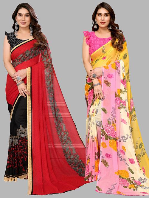 pack of 2 printed casual wear sarees with blouse - 21402550 - Very Small Image - 1