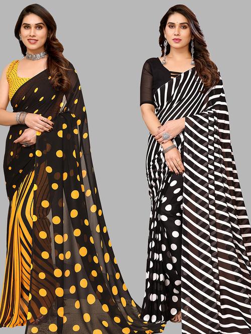 pack of 2 printed casual wear sarees with blouse - 21402561 - Very Small Image - 1
