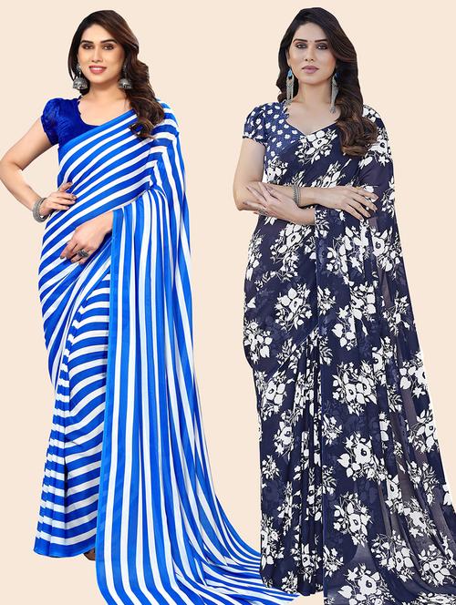 pack of 2 printed casual wear sarees with blouse - 21402563 - Very Small Image - 1