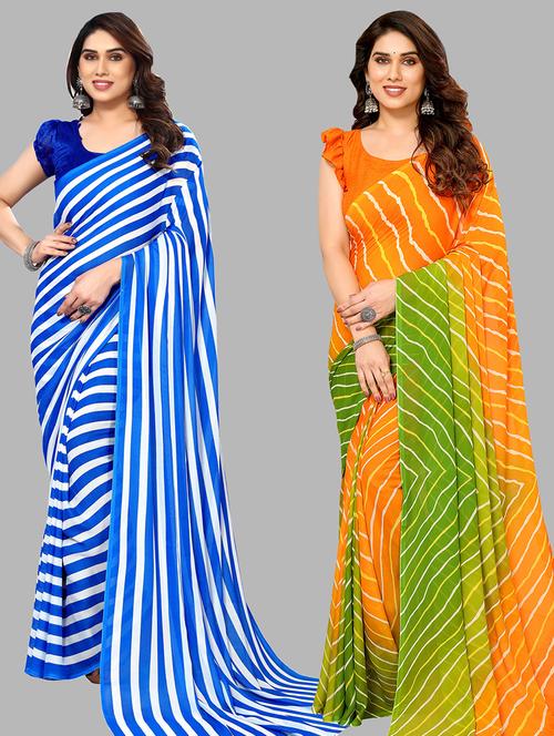 pack of 2 printed casual wear sarees with blouse - 21402566 - Very Small Image - 1