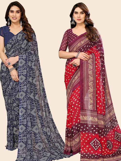 pack of 2 printed casual wear sarees with blouse - 21402569 - Very Small Image - 1