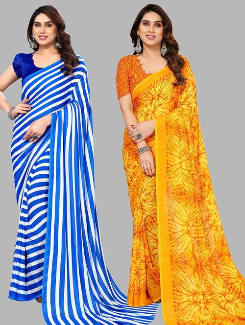 pack of 2 printed casual wear sarees with blouse - 21402571 - Very Small Image - 1