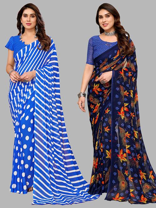 women pack of 2 printed saree with blouse - 21402582 - Very Small Image - 1