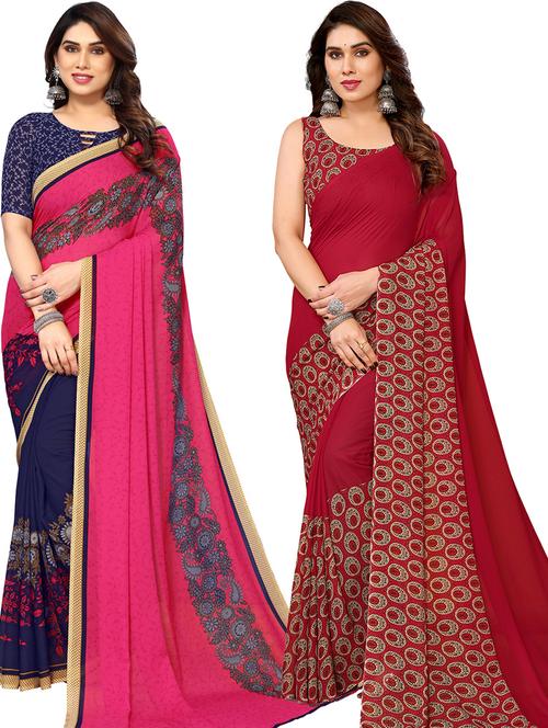 pack of 2 printed casual wear sarees with blouse - 21402583 - Very Small Image - 1