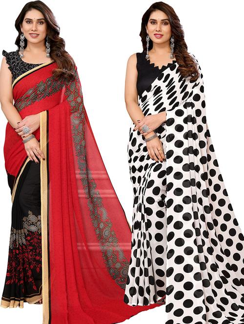 pack of 2 printed casual wear sarees with blouse - 21402584 - Very Small Image - 1