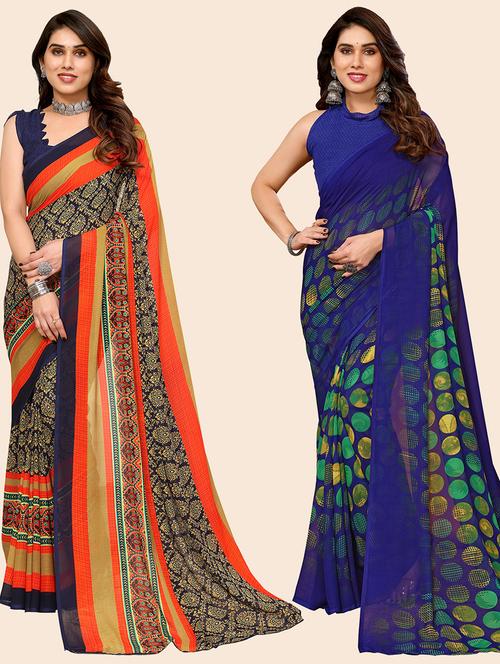 pack of 2 printed casual wear sarees with blouse - 21402585 - Very Small Image - 1