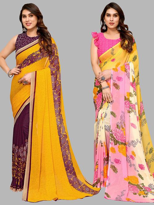 pack of 2 printed casual wear sarees with blouse - 21402588 - Very Small Image - 1