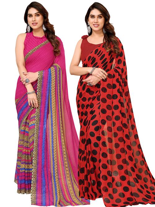 pack of 2 printed casual wear sarees with blouse - 21402594 - Very Small Image - 1