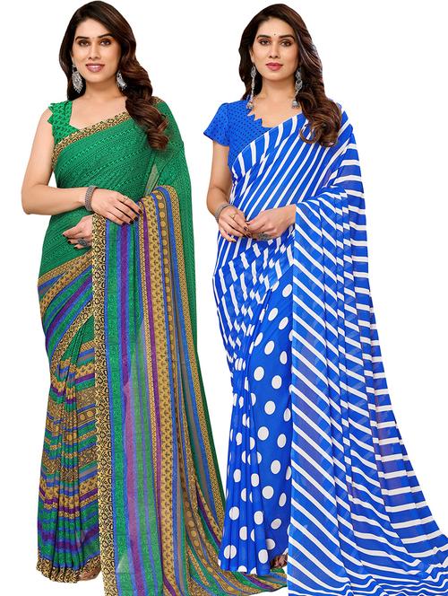 pack of 2 printed casual wear sarees with blouse - 21402596 - Very Small Image - 1