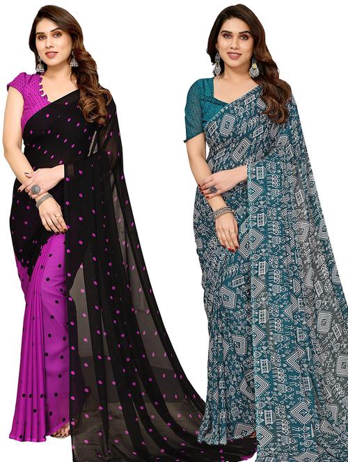 pack of 2 printed casual wear sarees with blouse - 21402598 - Very Small Image - 1