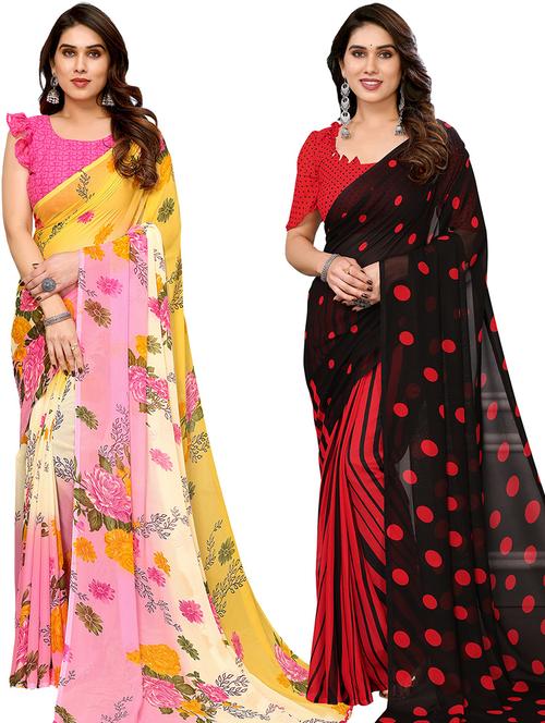 pack of 2 printed casual wear sarees with blouse - 21402601 - Very Small Image - 1