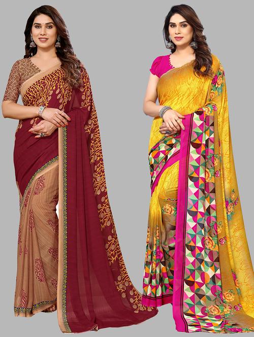 pack of 2 printed casual wear sarees with blouse - 21402605 - Very Small Image - 1