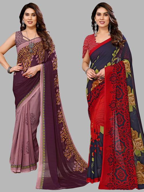 pack of 2 printed casual wear sarees with blouse - 21402606 - Very Small Image - 1