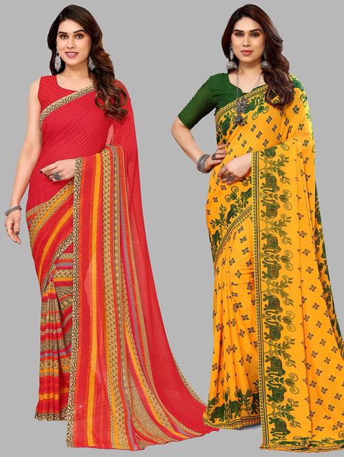 pack of 2 printed casual wear sarees with blouse - 21402608 - Very Small Image - 1