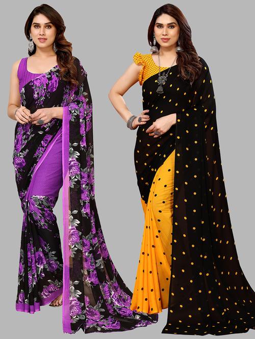pack of 2 printed casual wear sarees with blouse - 21402610 - Very Small Image - 1