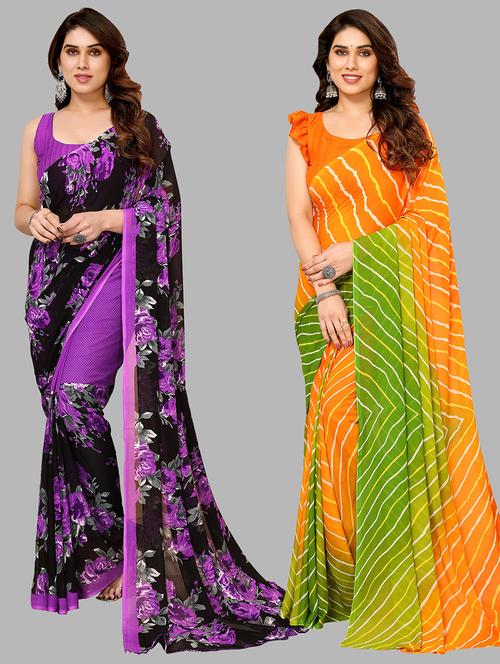 pack of 2 printed casual wear sarees with blouse - 21402611 - Very Small Image - 1