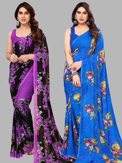 pack of 2 printed casual wear sarees with blouse - 21402612 - Very Small Image - 1