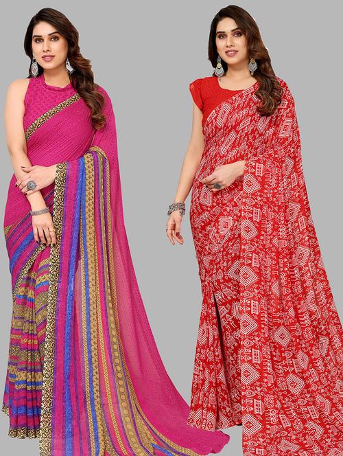 pack of 2 printed casual wear sarees with blouse - 21402613 - Very Small Image - 1