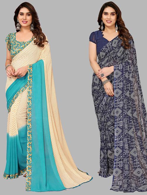 pack of 2 printed casual wear sarees with blouse - 21402618 - Very Small Image - 1
