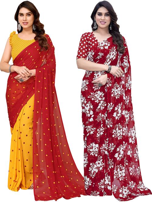 pack of 2 printed casual wear sarees with blouse - 21402625 - Very Small Image - 1