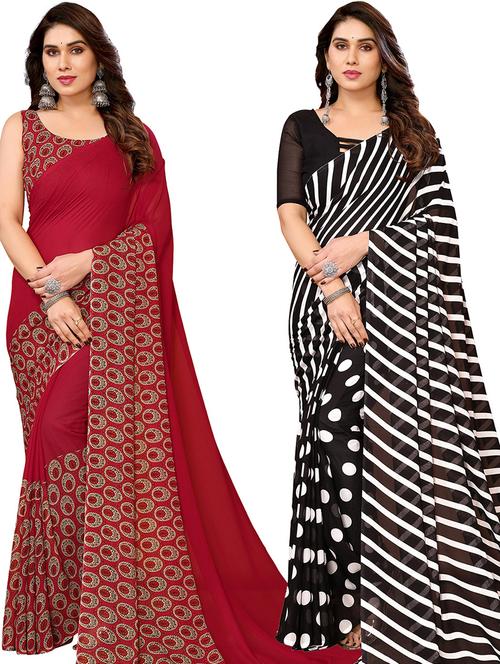 pack of 2 printed casual wear sarees with blouse - 21402628 - Very Small Image - 1