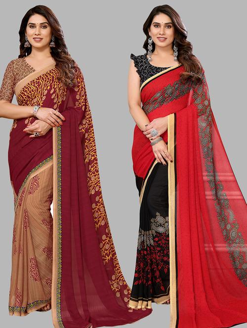 pack of 2 printed casual wear sarees with blouse - 21402629 - Very Small Image - 1