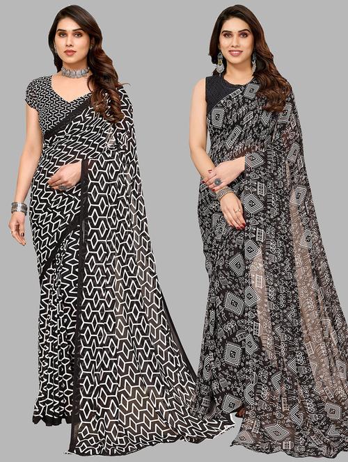 pack of 2 printed casual wear sarees with blouse - 21402632 - Very Small Image - 1