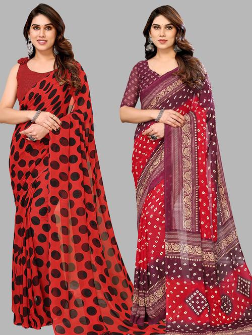 pack of 2 printed casual wear sarees with blouse - 21402634 - Very Small Image - 1