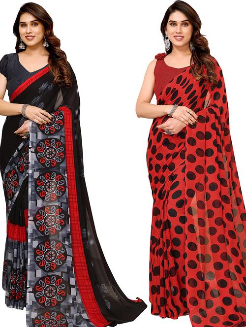 women pack of 2 printed saree with blouse - 21402636 - Very Small Image - 1