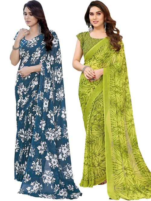 pack of 2 printed casual wear sarees with blouse - 21402637 - Very Small Image - 1