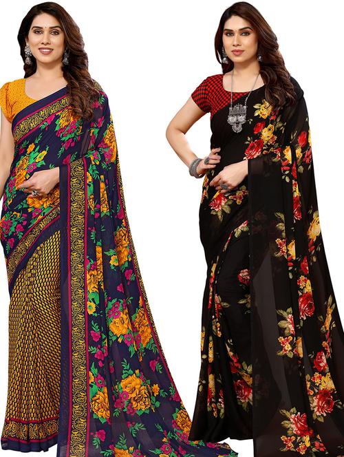 women pack of 2 printed saree with blouse - 21402638 - Very Small Image - 1