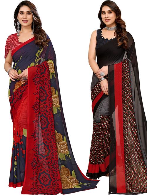 pack of 2 printed casual wear sarees with blouse - 21402643 - Very Small Image - 1