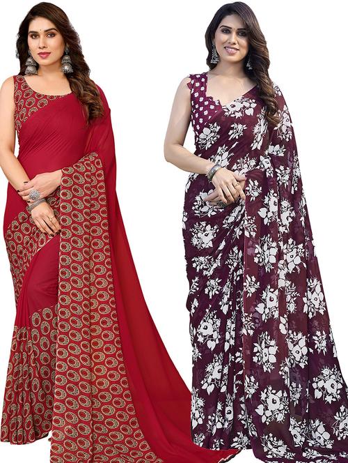 pack of 2 printed casual wear sarees with blouse - 21402644 - Very Small Image - 1