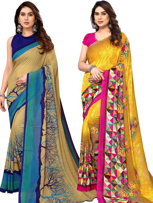 pack of 2 printed casual wear sarees with blouse - 21402646 - Very Small Image - 1